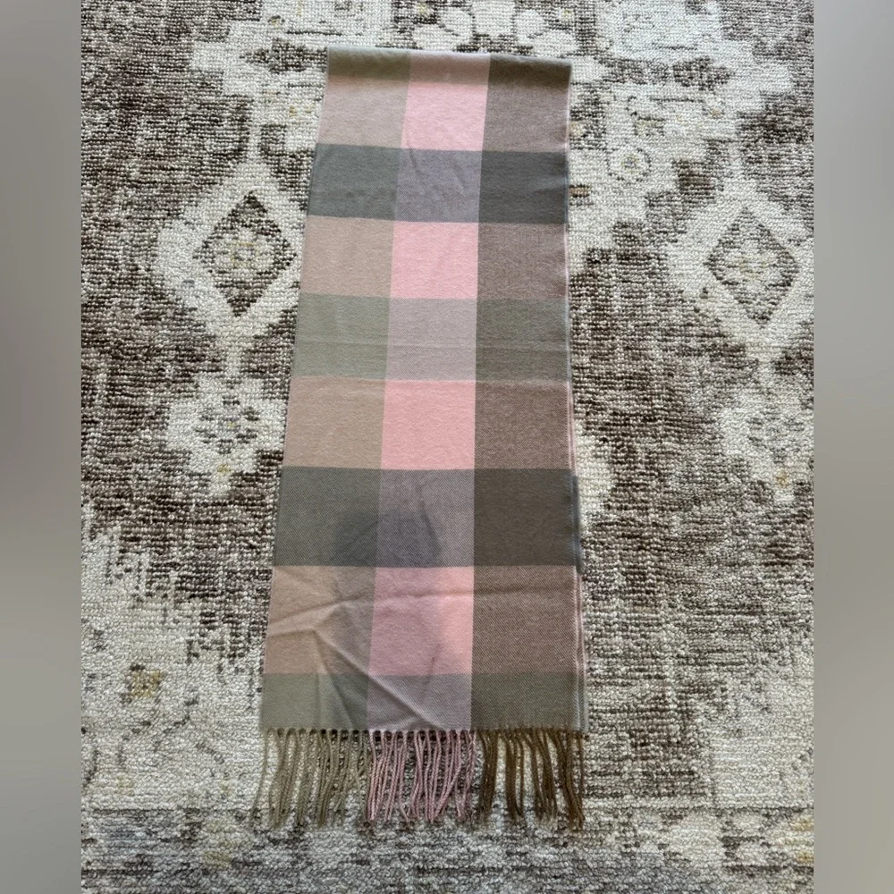 Pink Plaid Houndstooth Cashmere Scarf Made In Germany